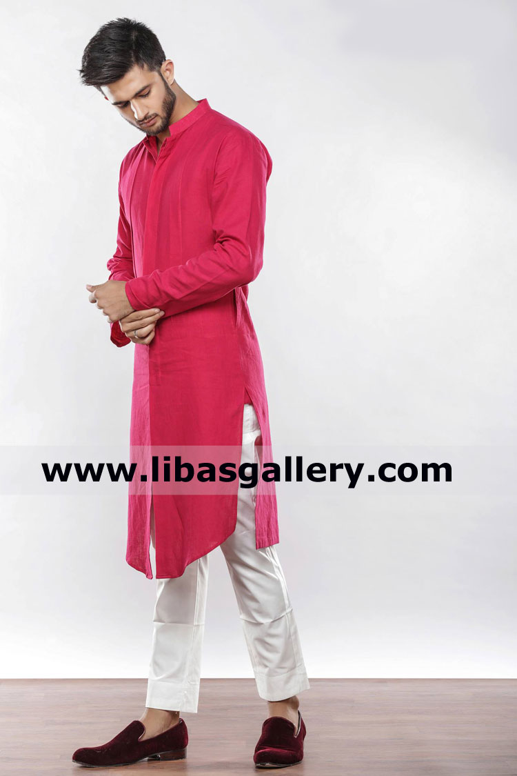 Red kurta front open slit new modern style for fashionable gents