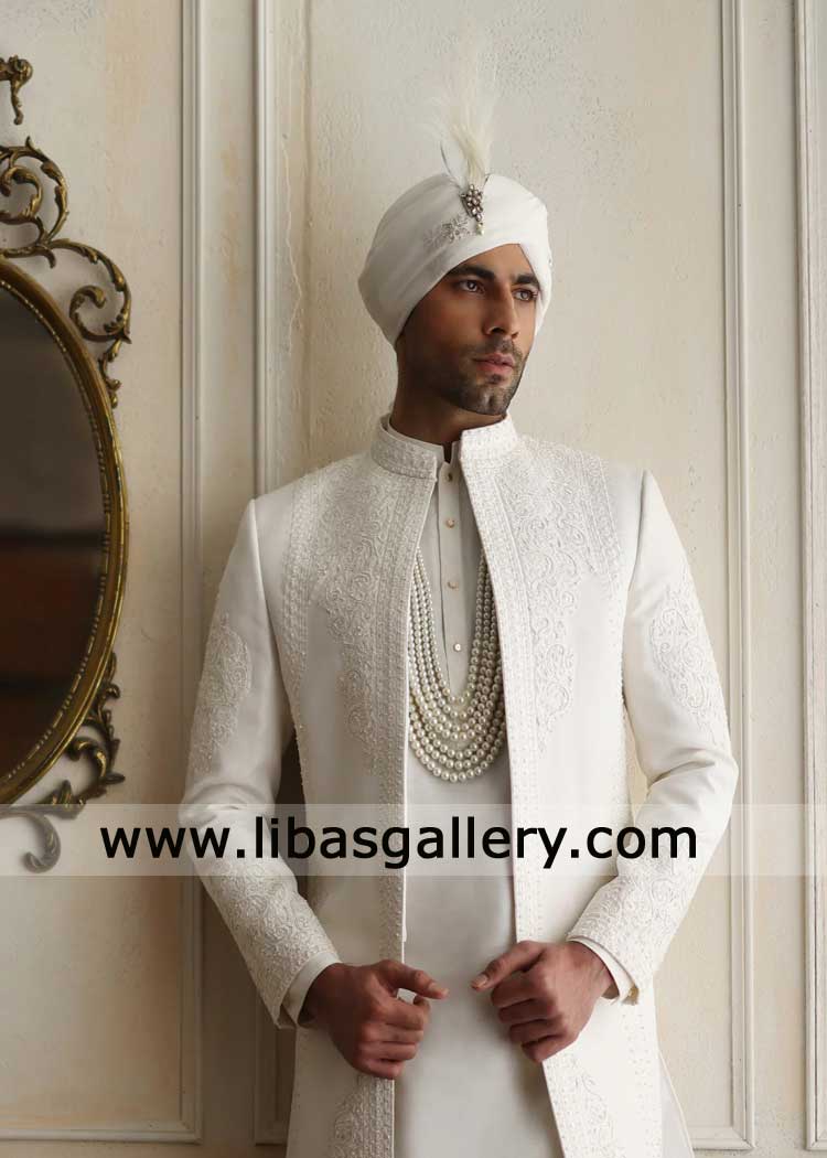 Off White Groom Turban for Nikah Sherwani 