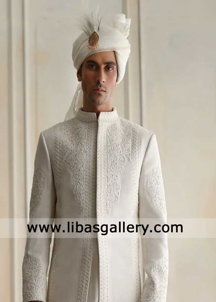 Off white designer turban for Dulha Nikah Sherwani