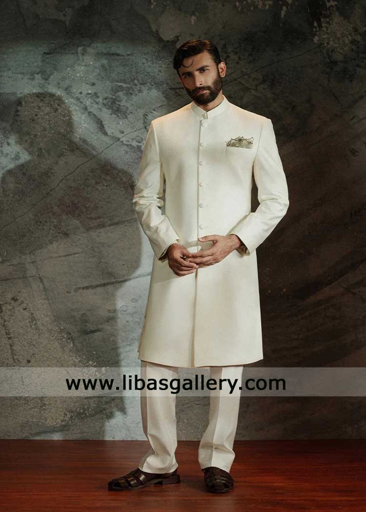 off white premium suiting sherwani in Quaid Style for Nikah | Wedding Wear