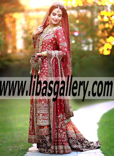 Miraculous Bunto Kazmi Latest Pakistani Bridal Dresses with Embellished Shararas