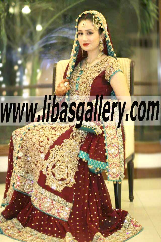 Prodigious Bridal Dress with Falred Sharara