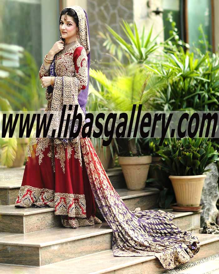 Glamorous Bridal Wear for Wedding Ceremony With Long Trail
