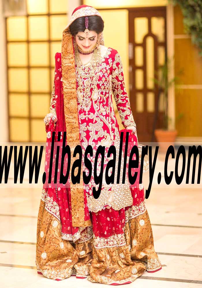 Red Wedding Dresses UK USA Canada Indian Pakistani Red Farshi Sharara Wedding Dresses