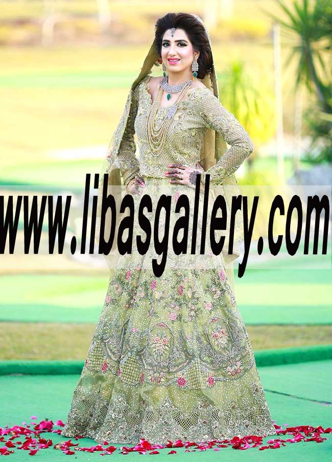 Gorgeous Wedding Choli with princess Flared Lehenga and Beautiful Dupatta for Reception and Valima Event