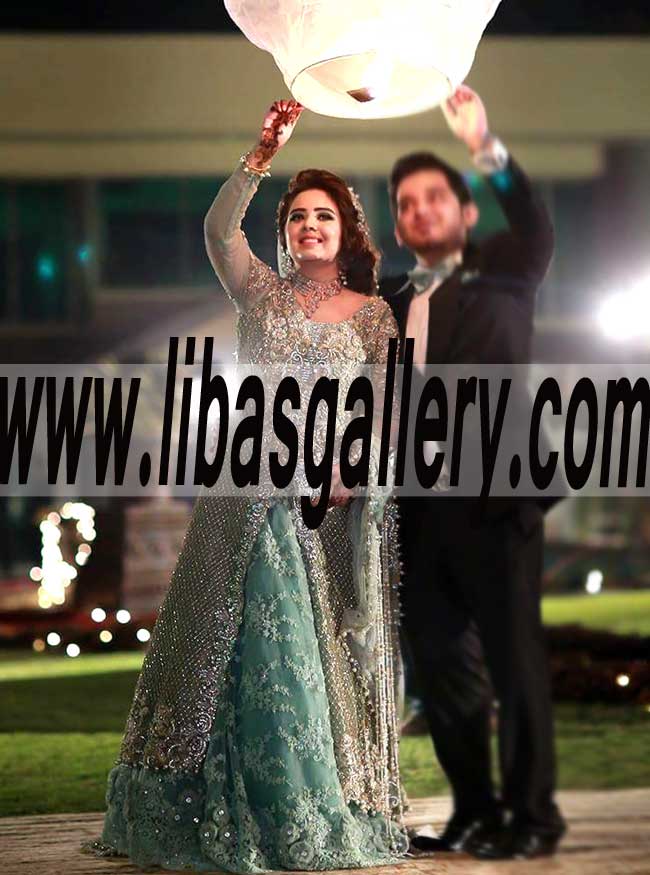 Ultra Feminine Wedding Dress with Net sharara for Reception and Valima Event