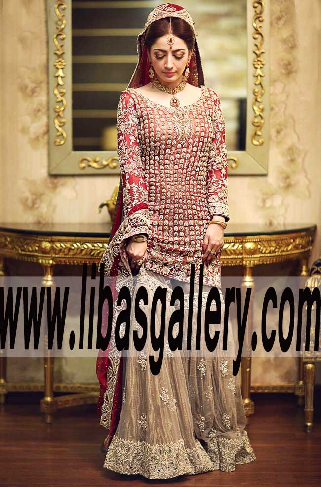 Luxurious Bridal Wear with Gharara and Heavy Dupatta for Beautiful Brides