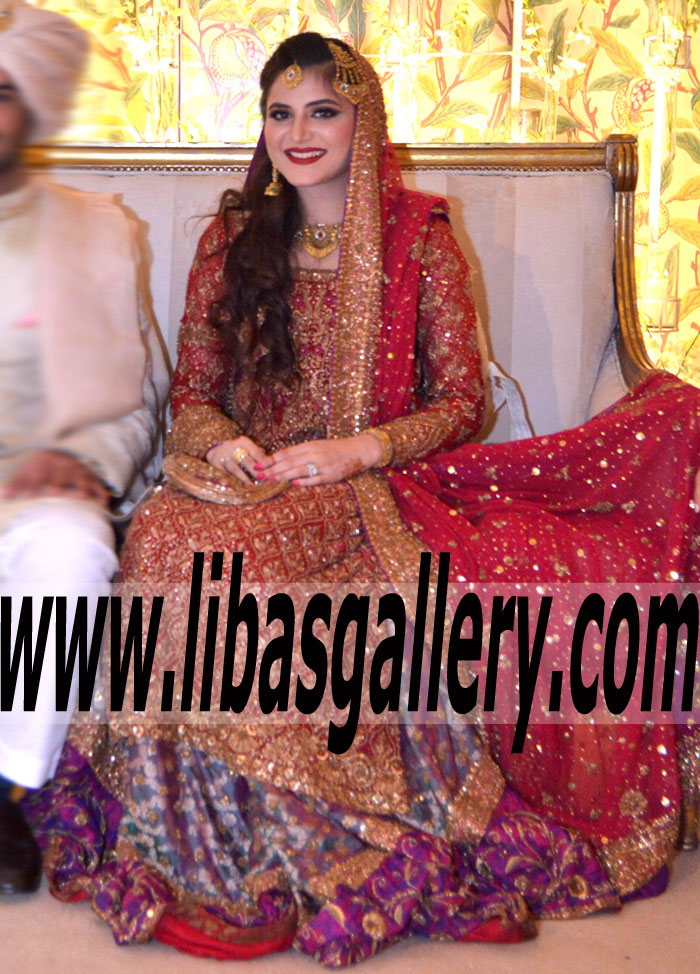 Traditional Maroon Wedding Dress with alluring Banarasi farshi Sharara for Wedding