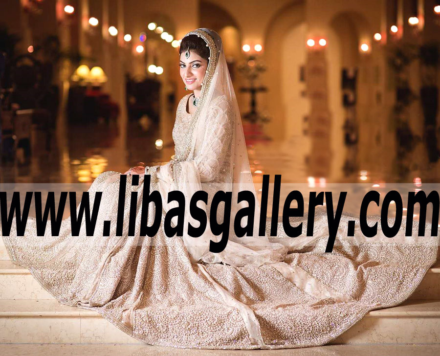 Outstanding Bridal Dress with fabulous Lehenga adorned Exquisite Embellishments for Valima or Reception