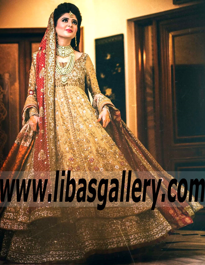 Lavish Fawn Pakistani Bridal Anarkali Sharara