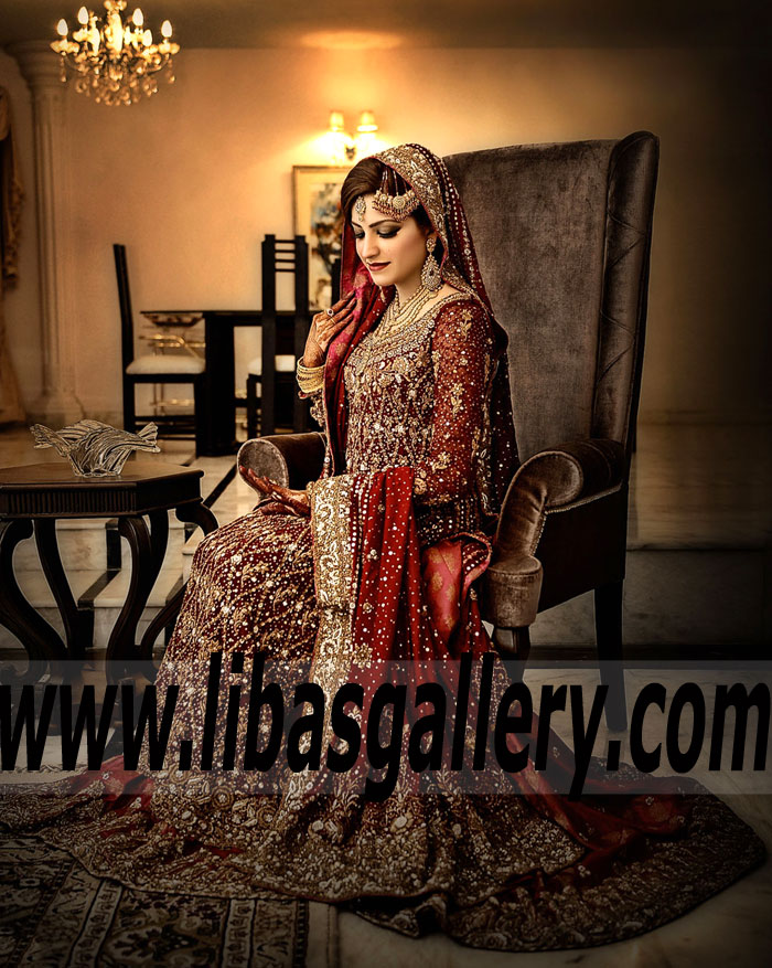 The Prettiest Maroon Lehenga Latest Anarkali Bridal Dress Designs France, Germany, Norway, Holland