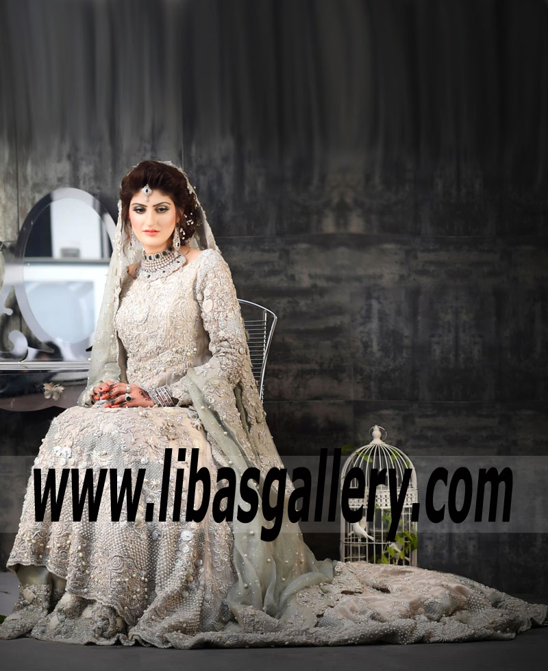 Precious Bridal Lehenga Dress with Marvelous Embellishments Pakistani Bridal Gown collection full of glamorous looks