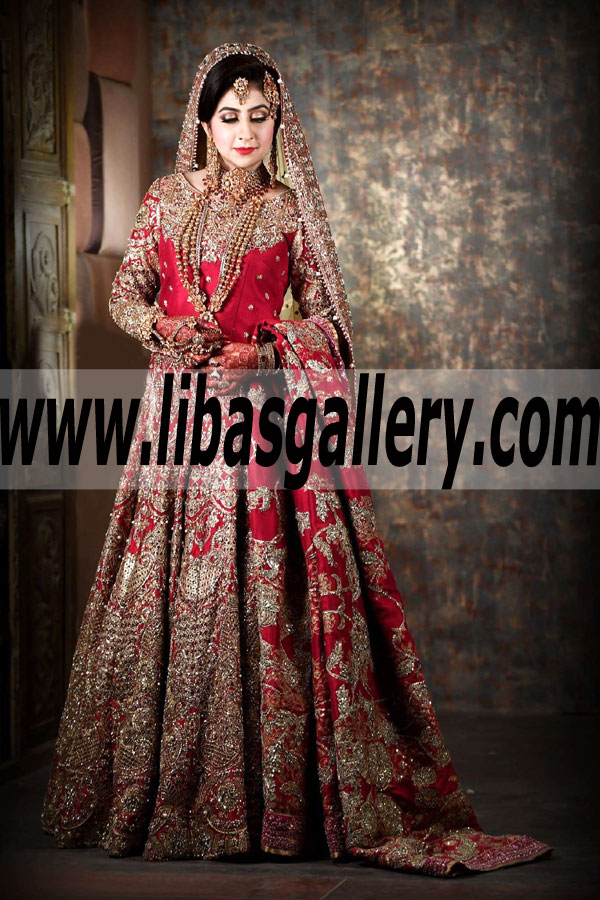Outstanding Red Lilium Pakistani Bridal Dress