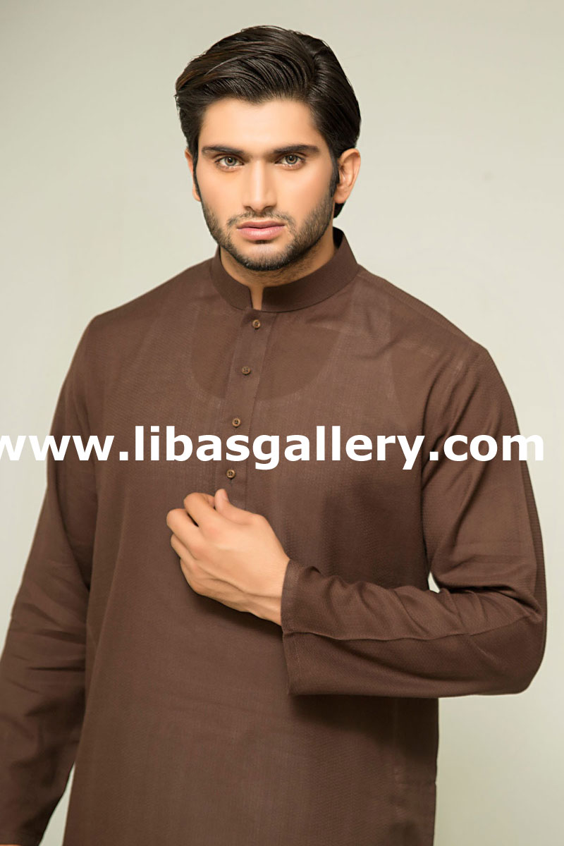 Brown kurta for mens custom made with white shalwar