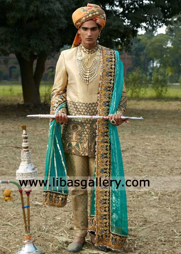 Papaya Whip Opulence Wedding Sherwani Set