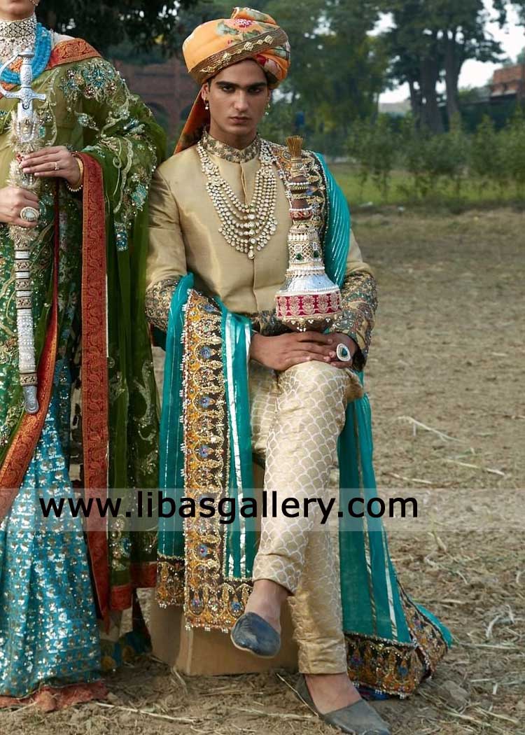 Papaya Whip Opulence Wedding Sherwani Set