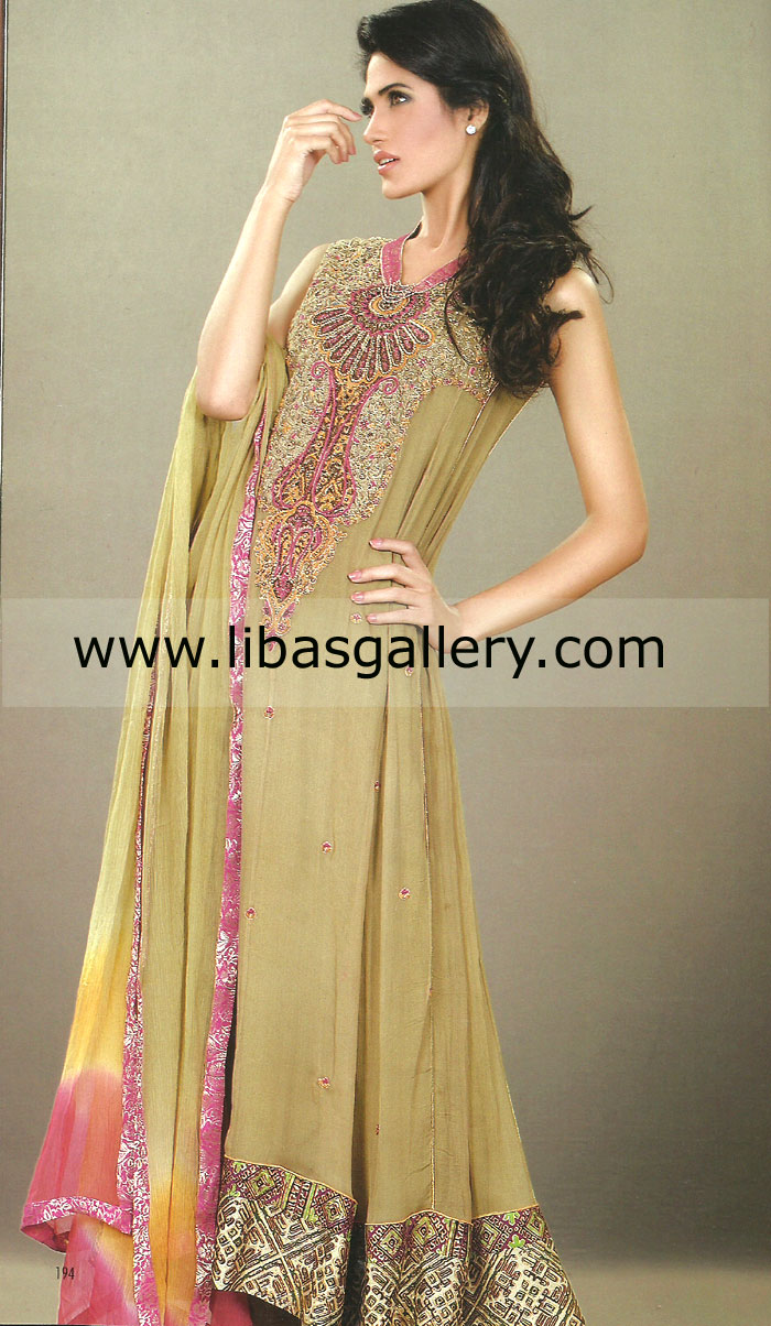 Shop The Designer Mehdi one of the best Pakistani fashion designer Flared Evening Salwar Kameez Dresses, Flared Evening Anarkali Gowns, Flared Anarkali Gowns Collection 2014 in Los Angeles, Designer Dresses L.A, California