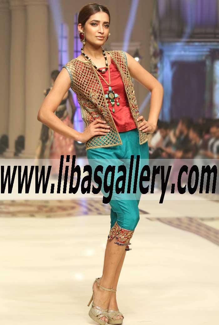 Fabulous Looking Designer Party Dress with Embroidered Cropped Trouser unbeatable value and fabulously flattering fit