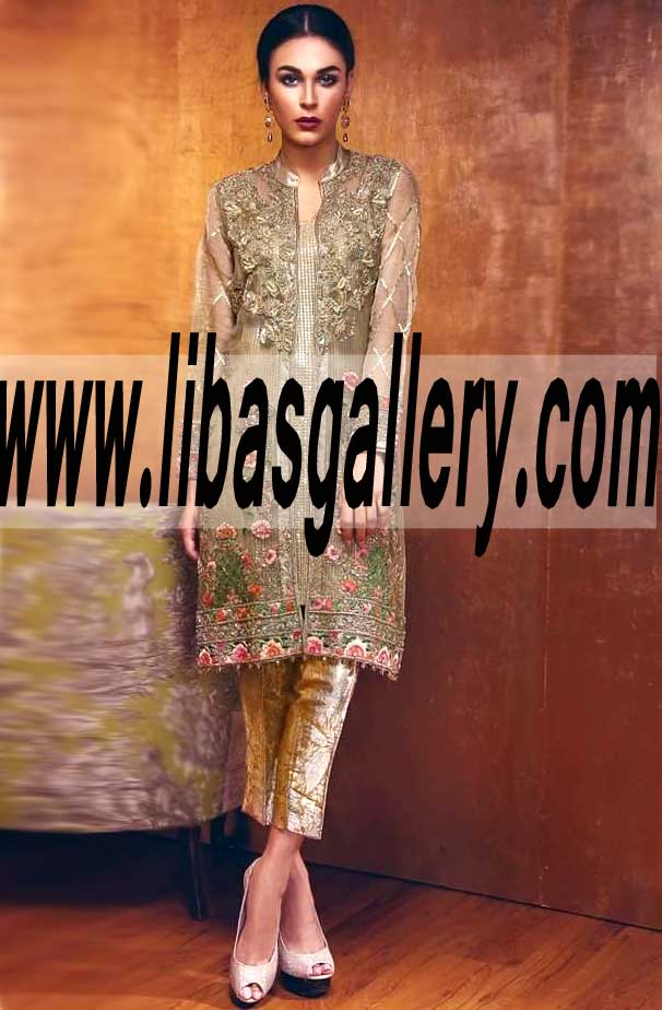 Desirable Party Wear with awesome and astonishing embroidery and embellishments for Evening and Formal Events