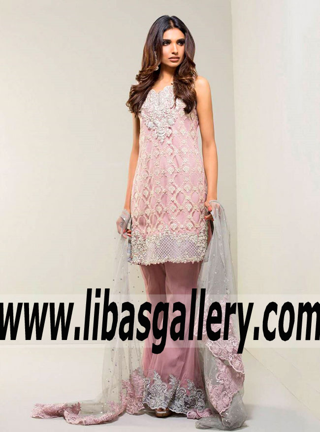 Graceful MAUVE WITH GREY Party Dress for Evening and Formal Occasions