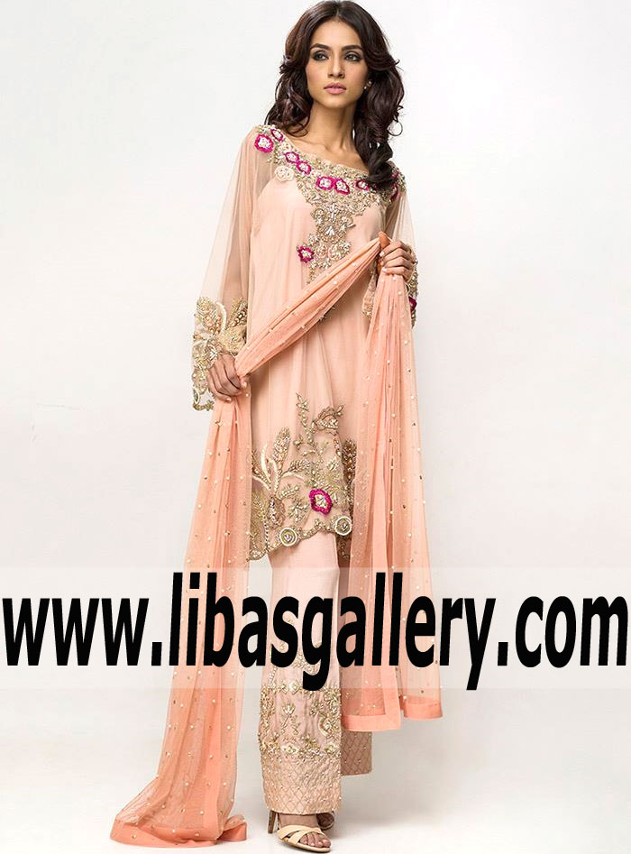 Vigorous Apricot Montana Embellished Party Dress