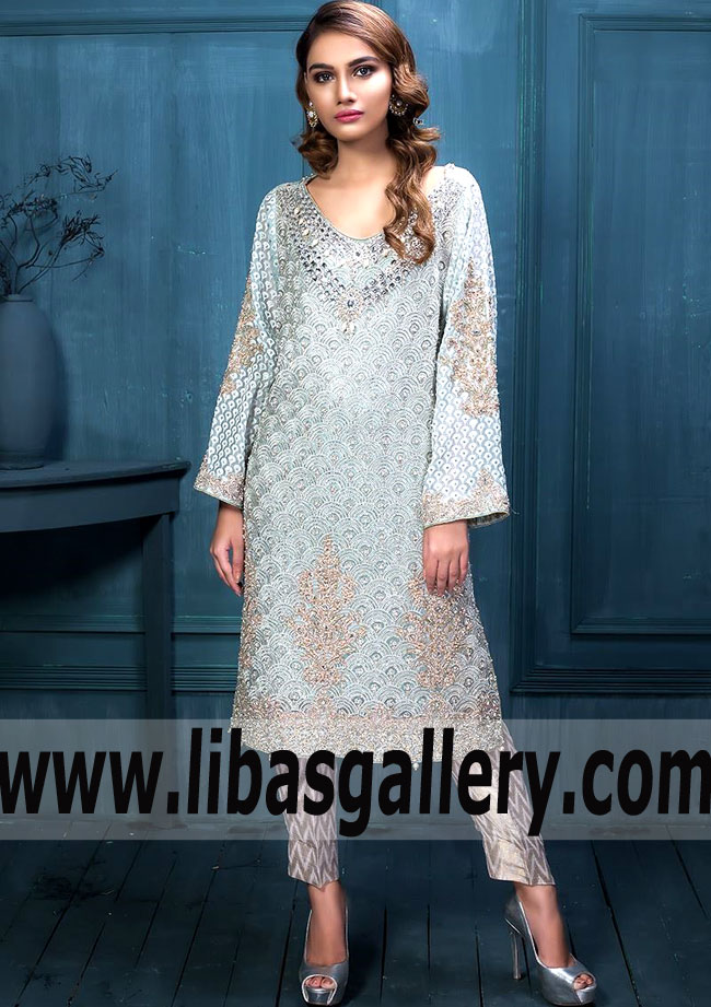 Elegant Pale Aqua Gladiolus Occasional Dress