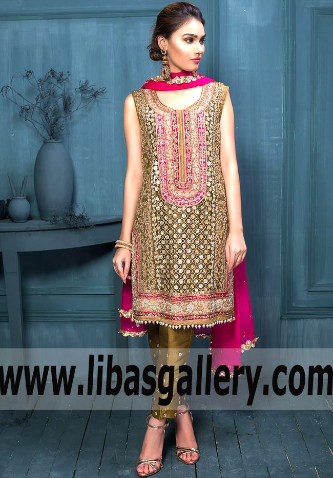 Fabulous Mehendi Green Arum Party Dress