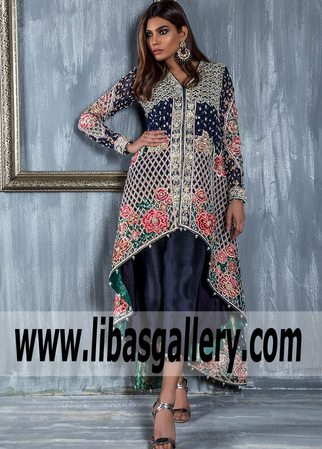 Inventive Midnight Blue Gladiolus Anarkali