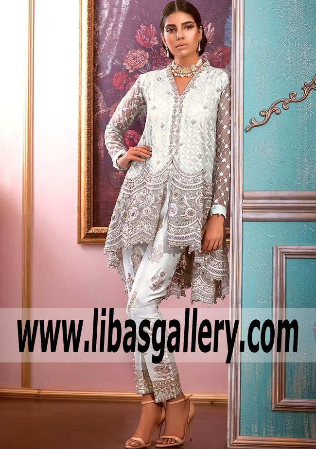 Romantic Powder Blue Gladiolus Anarkali