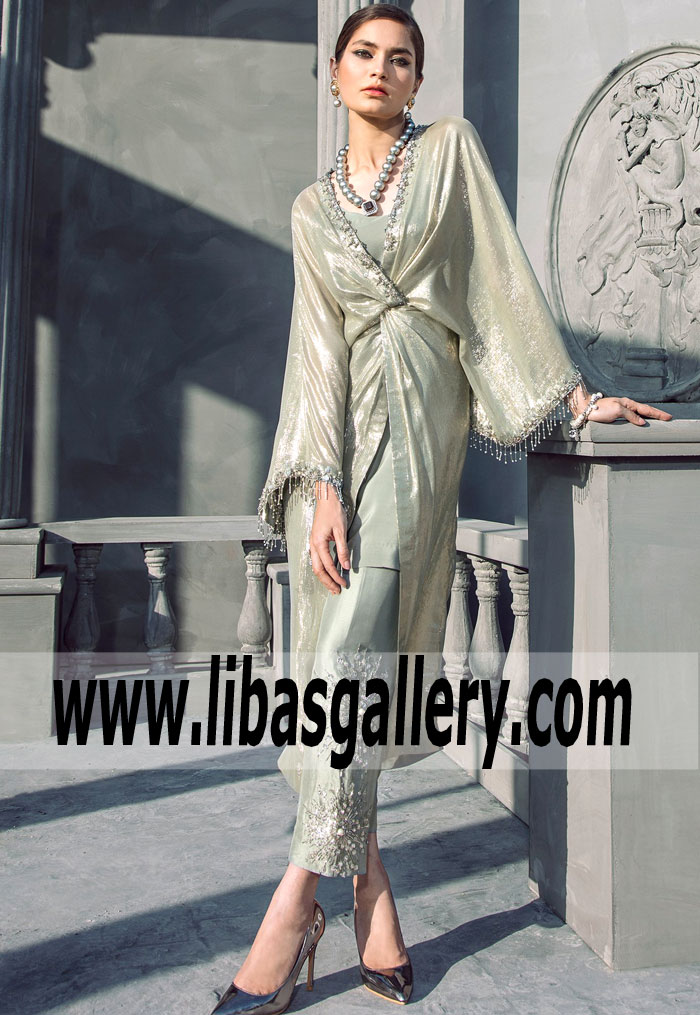 Pakistani Party Dress 2018 Sparkly Powder Grey Kaftan Buy in Toronto, Canada