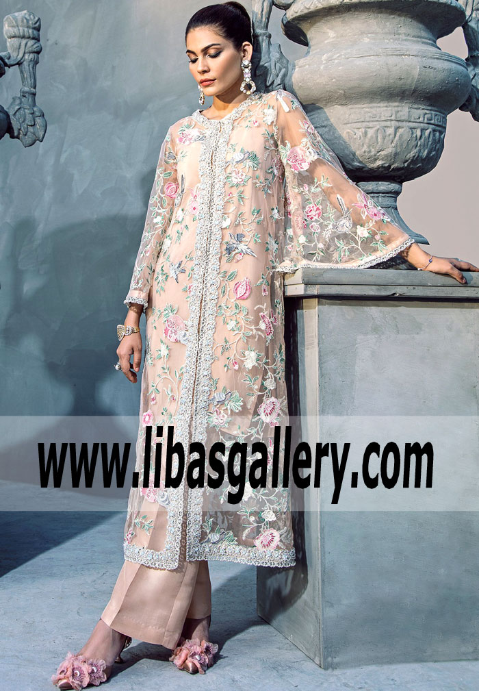 Heavily Embellished Peach Wedding Wear Outfit