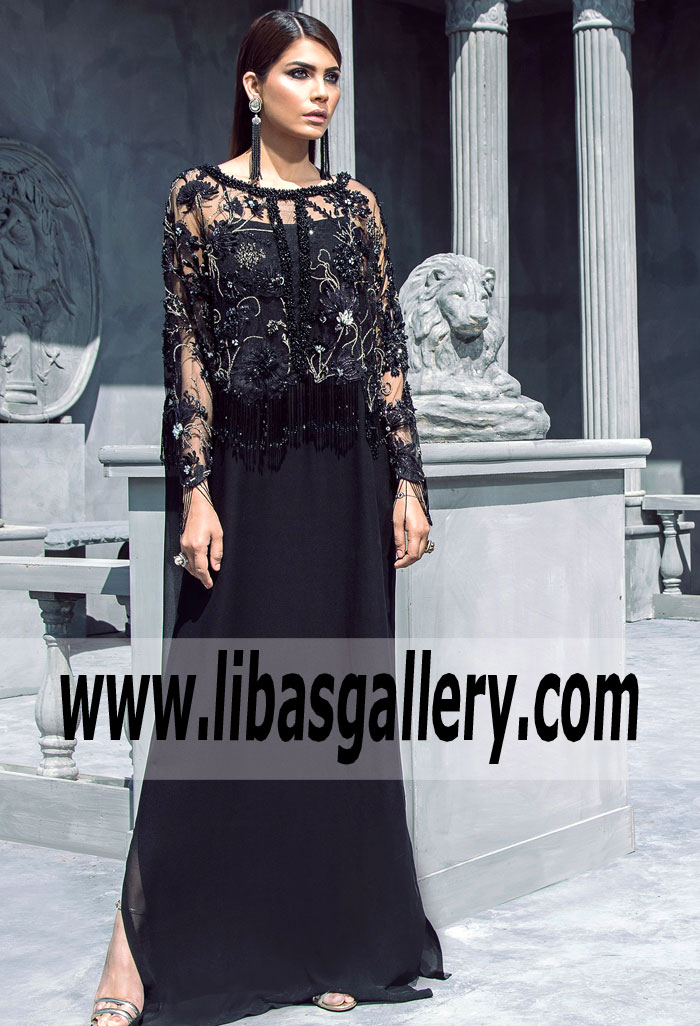 Dreamy Black Zantedeschia Kaftan with Cape