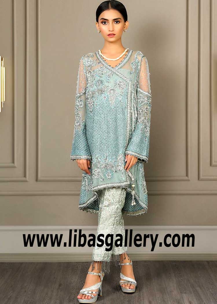 Momentous Powder Blue Angrakha Dress for Party and Formal Occasions