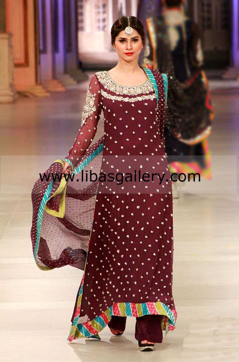 Dark Burgundy Rosabella Embroidered Party Suit
