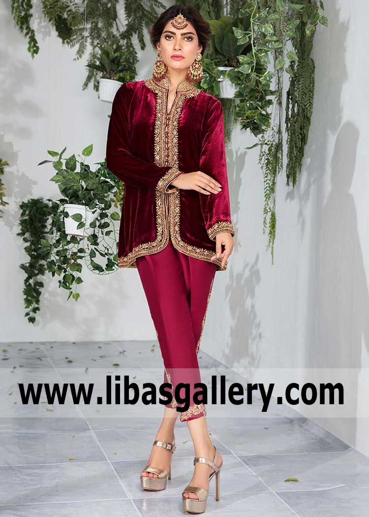 Dark Burgundy Velvet Tunic for Formal and Social Events