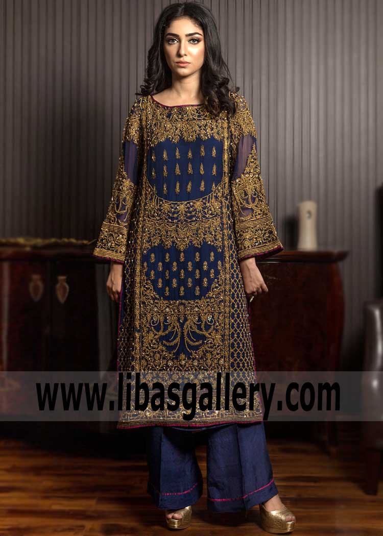 Beautiful Prussian Blue Woman Wear Fashion Dress for Party Go Out Ceremony