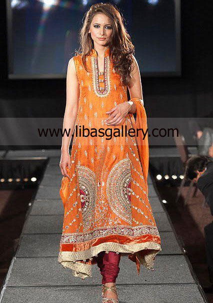 Amber Orange Isling Party Wear Dresses