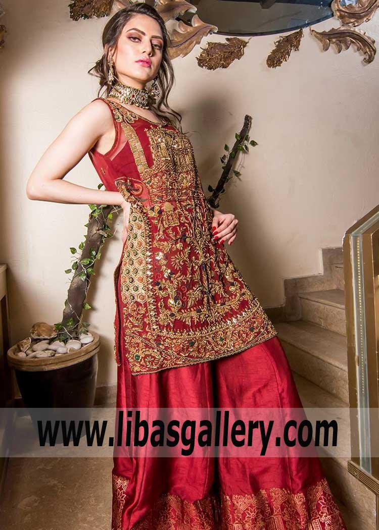 Absolutely fabulous Carmine Gold Block Printed Sharara