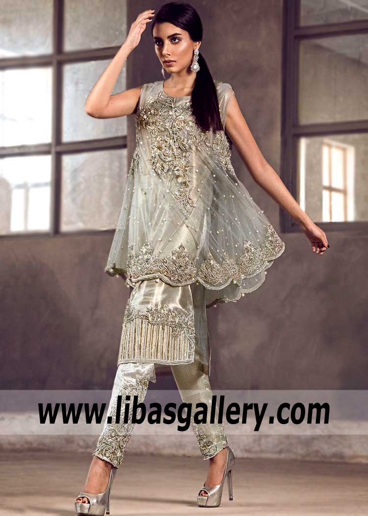 Exquisite Metallic Grey Party Dress for Evenings and Parties