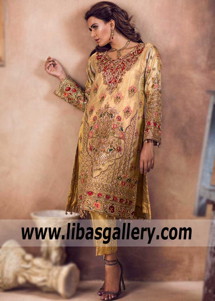 Heavy Embellished Glorious Gold Formal Dress for All Events