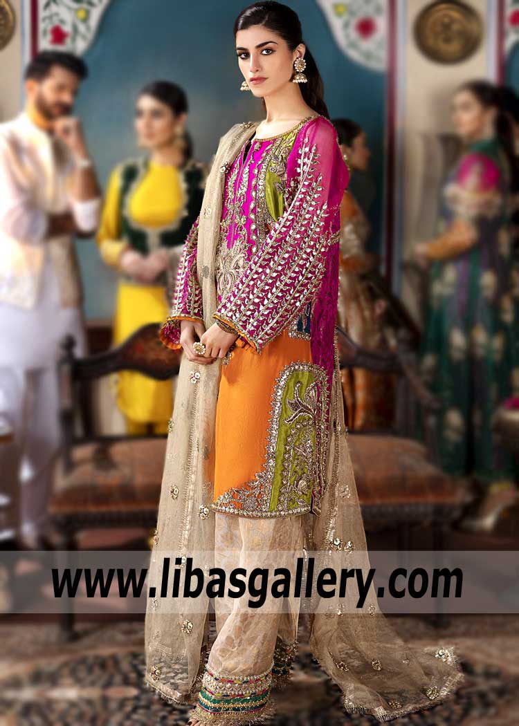 Luxury Long Sleeved Fandango Gota Embellished Evening Dress