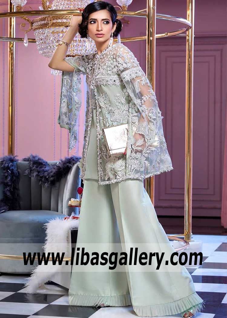 Modern Style Light Aqua Cape Dress for Party and Special Events