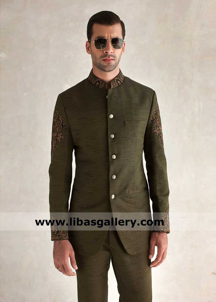 Green hand Embroidered Wedding Prince Coat