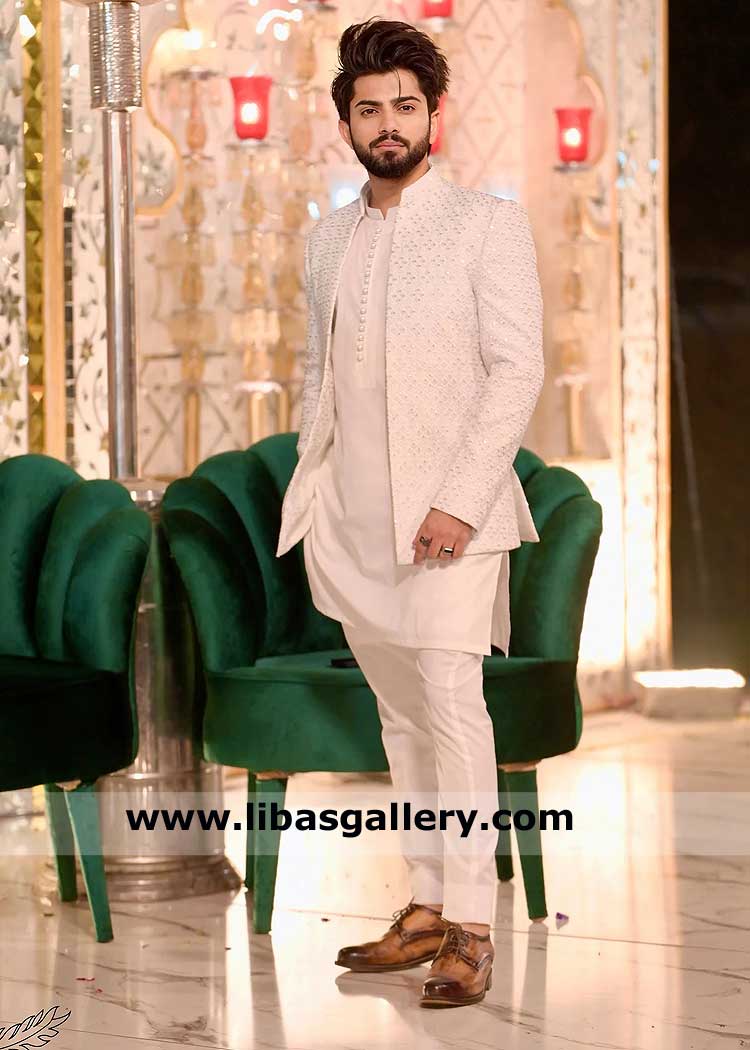 White heavy embroidered Prince Coat 