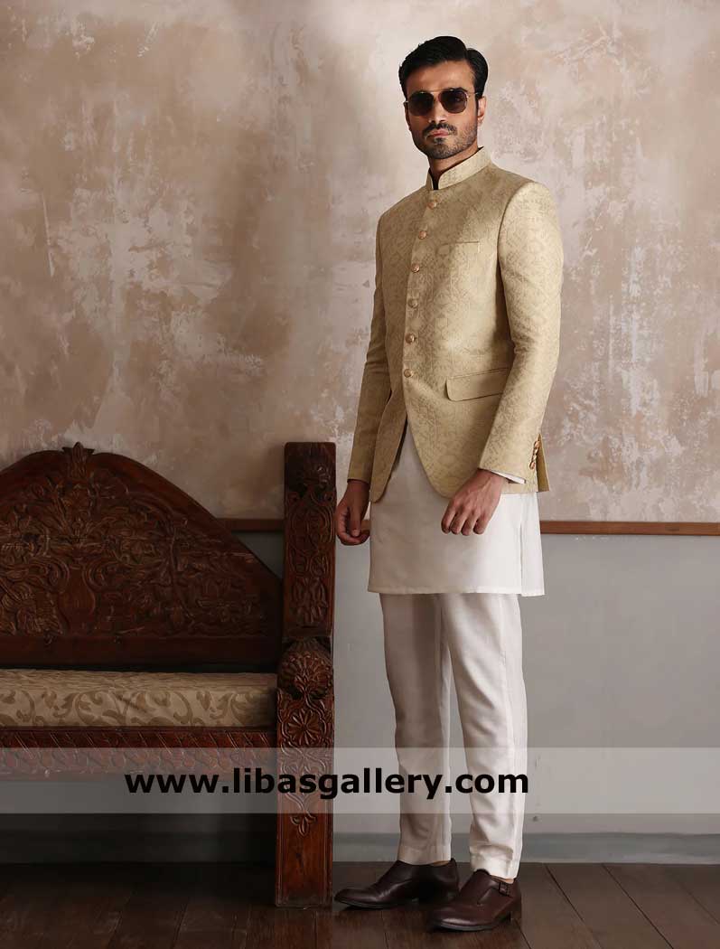 Beige Cross Stitch Luxury Prince Coat