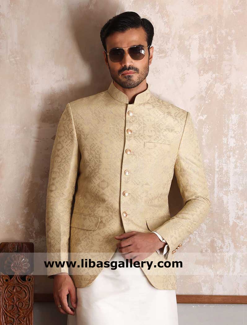 Beige Cross Stitch Luxury Prince Coat