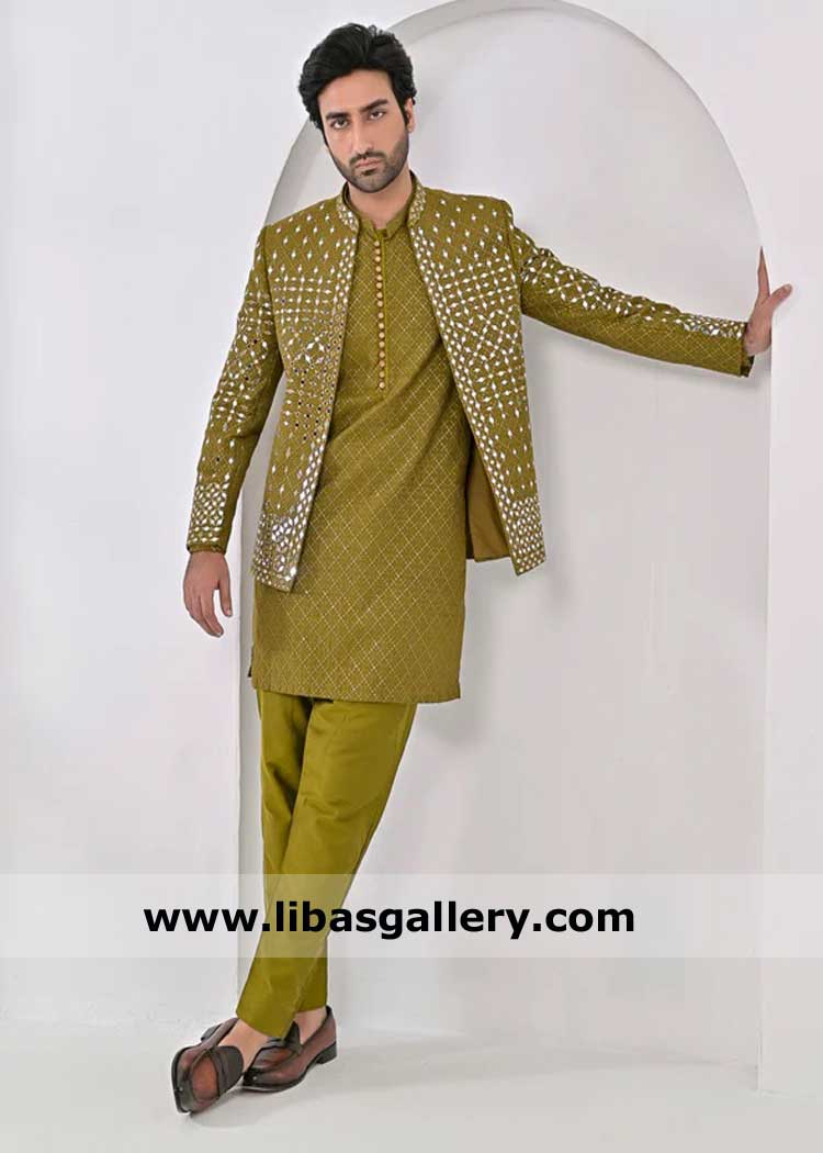 Dhaani mirror work groom prince coat