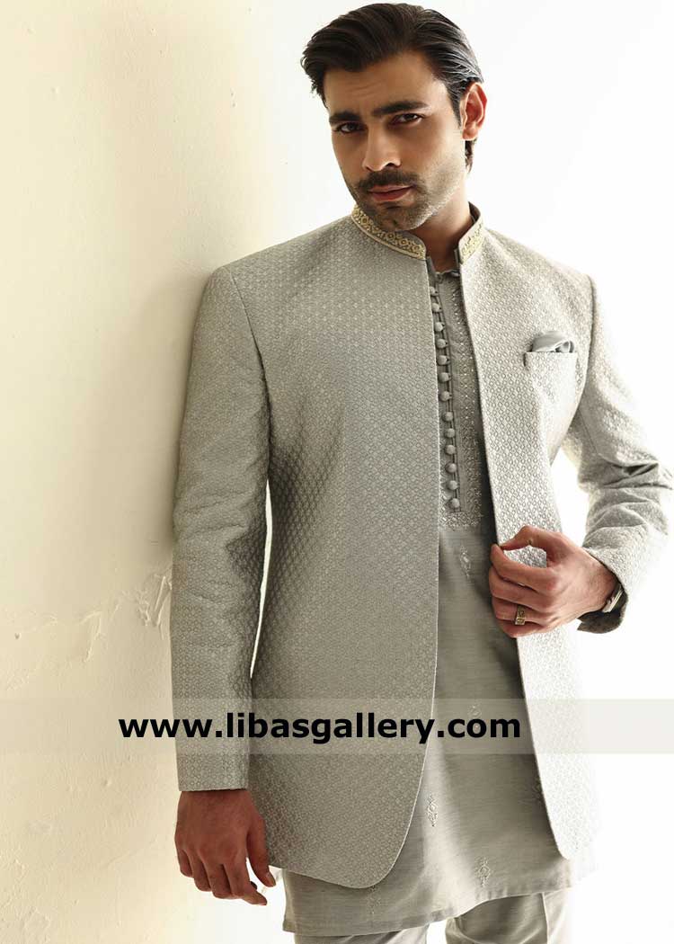 Groom Embroidered raw silk wedding jacket