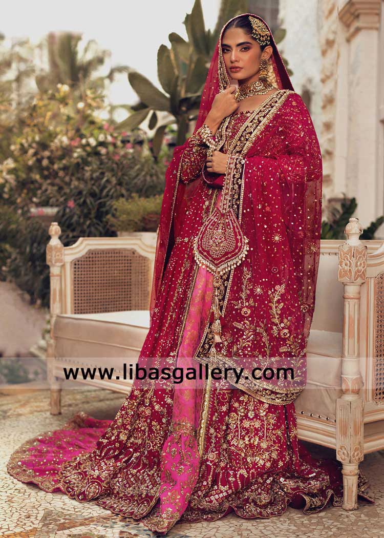 pink bridal pishwas in romantic style for modern bride