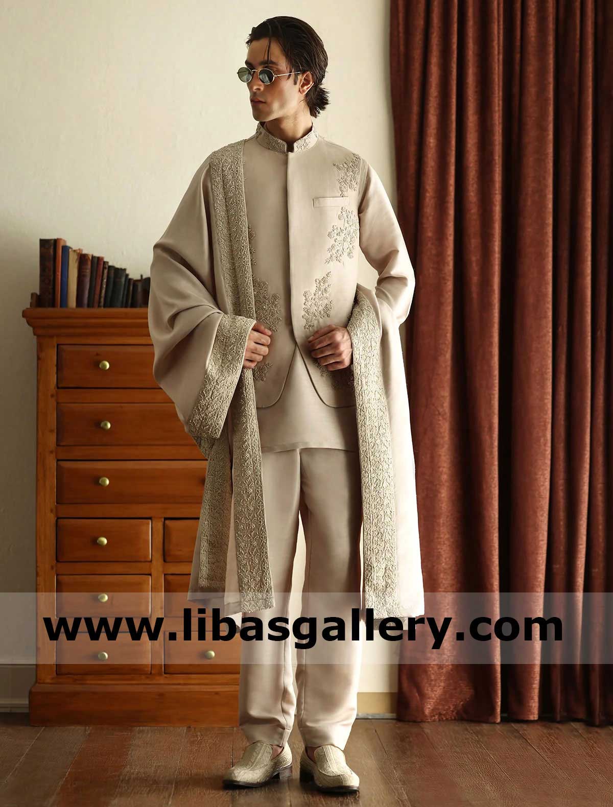 light fawn embroidered shawl regal layer for a wedding groom | Shawls